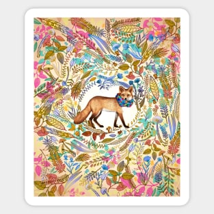 Red Fox Autumn Botanical Sticker